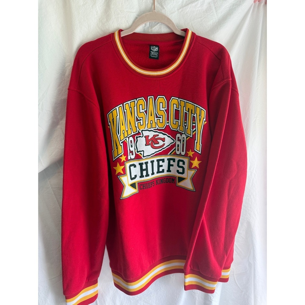 NFL Team Apparel Kansas City Chiefs Sweatshirt Red Striped Trim Mens Large L